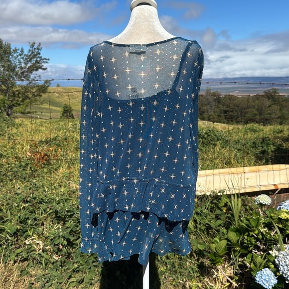 Style & Co. Womens Teal Mesh Printed Ruffle Front Tunic Top 3X NWOT - Picture 4 of 7